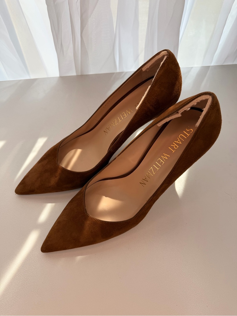 NWT Stuart Weitzman Anny Suede Pumps Coffee Brown Leather with dust bag - Picture 3 of 8